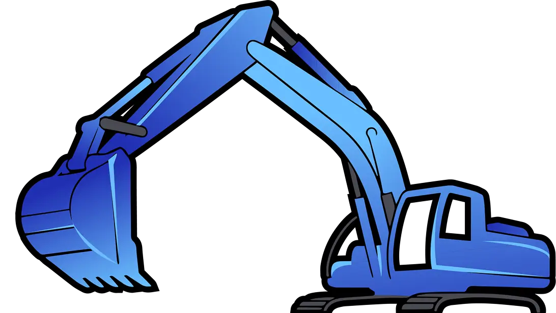 Niebieska koparka gąsienicowa z ramieniem i łyżką do wykopów – wynajem maszyn